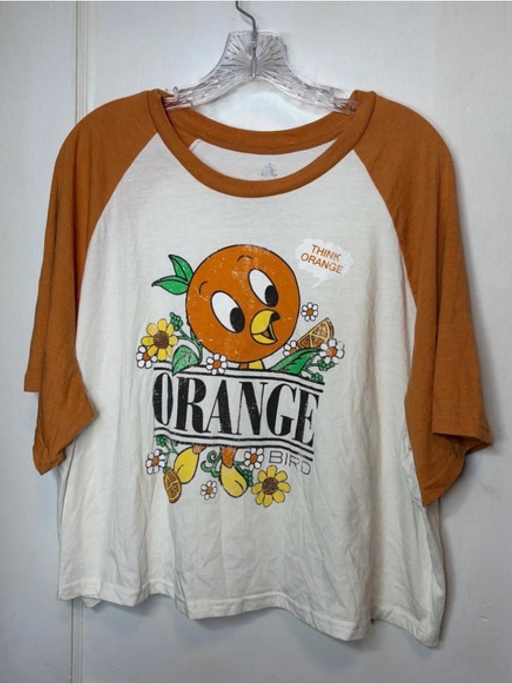 Disney Orange Bird White Tee size 1X with Raglan Sleeves and Logo Print